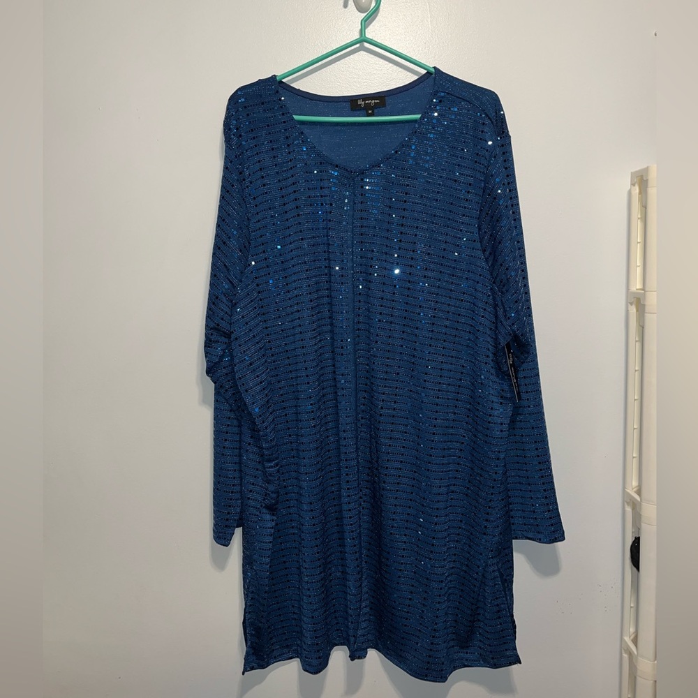🆕 Lily Morgan Plus Size Blue 3X  Women's Shimmer Cardigan